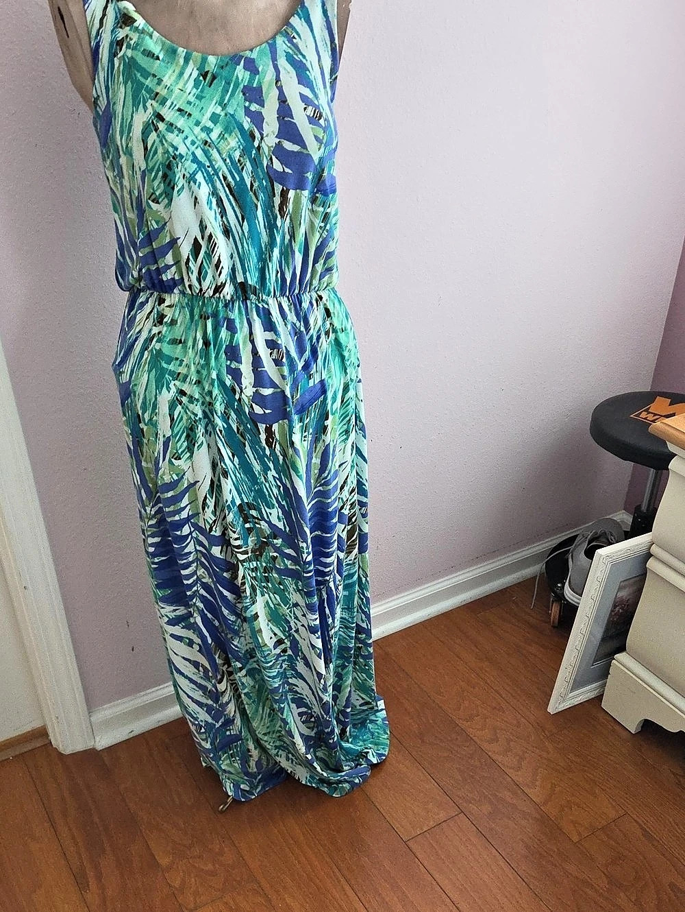Sonoma Abstract Print Maxi Dress in Blue & Green Like New